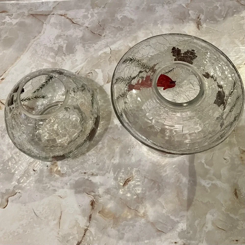Yankee Candle Crackle Glass Cardinal Lamp Set Votive Holder Hurricane Shade